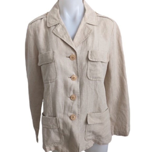 Donna Karan Cream Utility Jacket with Collared Neckline Sz L Women - Picture 3 of 9